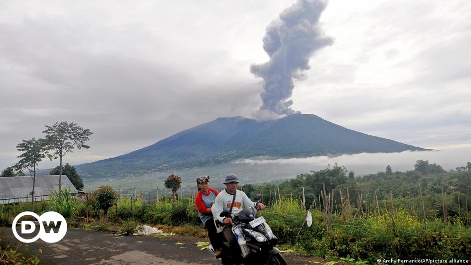 smoke rising over Mount Marapi